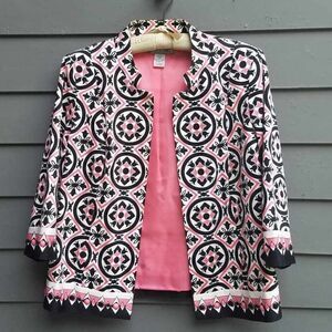 Birch Hill Cotton Black Pink White Beaded Jacket size Large